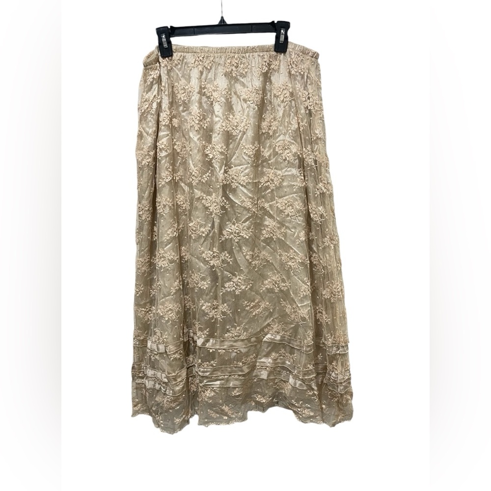 Soft Surroundings Beige Floral Lace Overlay Maxi Skirt Boho Cottagecore Sz Large